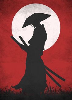 the silhouette of a person holding an umbrella in front of a full moon and grass