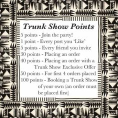 an advertisement for trunk show points