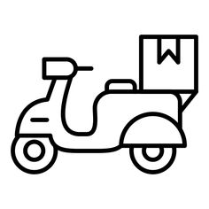 a scooter with a box on the back is shown in black and white