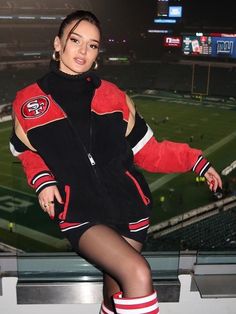 NFL San Francisco 49ers Kristin Juszczyk Suede Jacket Kristin Juszczyk Outfits, Hockey Game Outfit Date, 49ers Outfit Women, Kristin Juszczyk, San Francisco Outfit, 49ers Outfit, 49ers Jacket, Anime Jacket, Shearling Jacket Women