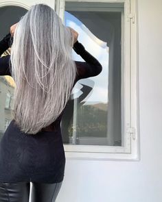 White Silver Hair, Annika Von Holdt, Silver Fox Hair, Long Silver Hair, Silver Haired Beauties, Grey Hair Over 50, Grey Hair Dye, Grey White Hair, Silver Blonde Hair