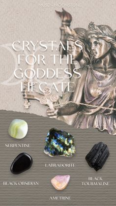 The Goddess Hecate's Crystals: Black Tourmaline,  Black Obsidian, Labradorite, Serpentine, Ametrine Hecate Crystals, Hekate Crystals, Chthonic Gods, Divination Journal, Hekate Statue, Hecate Symbol, Hellenic Polytheism