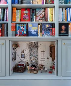 a book shelf filled with lots of books