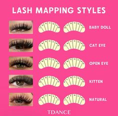 Lash Map For Beginners, Different Lash Mapping Styles, Hooded Eye Lash Extension Mapping, Babydoll Lash Map, Lashes With Numbers, Lash Map Styles, Kitten Lash Map, Lash Maps For Almond Eyes, Cluster Eyelash Mapping