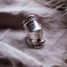 The d'Arc Ring ☾ Imbued with the spirit of Joan of Arc, this ring draws inspiration from medieval armor and spiritual talismans to offer you daily protection. Handmade in your choice of solid .925 sterling silver or brass (gold available upon request). The d'Arc ring features 1 ring band and is constructed with the utmost attention to comfort. The ring sits on the lower half of your finger, still allowing movement of your finger when worn. Band measures approx 4mm wide at the ring underside, tot Armour Jewellery, Knight Jewelry, Armor Rings, Armor Jewelry, Knight Ring, Armour Ring, Ouroboros Ring, Thorn Ring, Medieval Ring