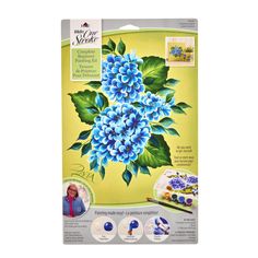 the package features blue flowers and green leaves