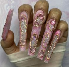 Euphoric Acrylic Nails, Aquarius Nails Acrylic Long, Extendo Nails Pink, Extravagant Pink Nails, Pink Xxl Acrylic Nails, Xl Gold Acrylic Nails, Luminous Nails, Weak Nails, Ombre Acrylic Nails