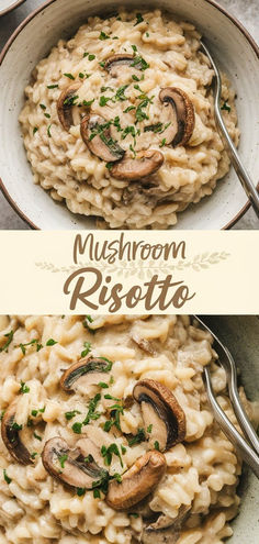 Creamy Mushroom Risotto: a rich, comforting dish with tender Arborio rice, earthy mushrooms, and a velvety, cheesy sauce. Perfect for a cozy dinner or as a side dish that will impress your guests! Mushroom Pea Risotto, Brown Rice Mushroom Risotto, Crock Pot Risotto, Cheesy Mushroom Risotto, Best Mushroom Risotto Recipes, Make Ahead Risotto, Rizoto Recipe, Risotto Recipes Mushroom, Rice And Mushroom Recipes