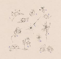 the drawing shows how to draw dandelions with numbers and symbols for each flower