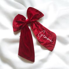 Red Velvet Large  Hair Bow With Clip Personalised With Name In White Perfect For Christmas Stocking Xmas Eve Boxes Table Gifts  Tree Gifts Other Designs Available Please See Shop Section Christmas Red Bow With Tie Back As Gift, Red Satin Bow For Party, Stocking Fillers For Adults, Adjustable Red Bow For Gift, Red Christmas Hair Bow, Adjustable Red Bow Hair Accessory Gift, Xmas Eve Boxes, Large Hair Bows, Velvet Hair