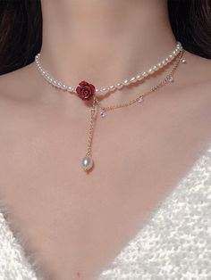 Multicolor Fashionable Collar  Plastic   Embellished   Women's Fashion Jewelry Korean Accessories Aesthetic, Modern Pearl Jewelry Necklace, Colares Aesthetic, Jewelry Accessories Necklaces, Collar Aesthetic, Collares Aesthetic, Pearl Necklace Aesthetic, Romantic Accessories, Necklaces Flower