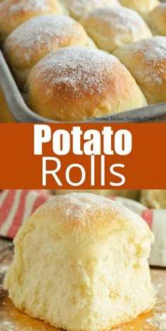 two images side by side with the words potato rolls on them