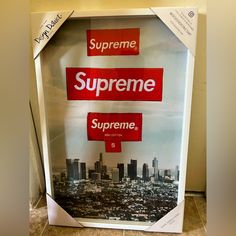 an advertisement for supreme is displayed on the wall