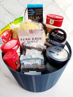 A gentleman's self-care gift basket wrapped in cellophane tied with a bow is filled with products selected for him to feel special and pampered after every use. Great gifts for Father's Day, Valentine's Day, Birthdays, Anniversary, Celebrations, Graduation, Holidays, Thank You, or Just Because.  What's Included (1) Blue Basket (1) Old Spice Body Wash 16oz (1) Old Spice Body Wash Travel Size 3oz (1) Old Spice Stick Deodorant 2.6oz (1) Socks 2pk (1) Airheads Extreme 4.5oz (1) Sponge (2) Car Clip F Airheads Extreme, Airhead Extremes, Body Wash Travel Size, Stick Deodorant, Blue Basket, Blue Baskets, Old Spice, Whipped Soap, Fresh Linen