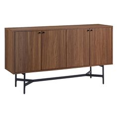 the sideboard is made from wood and has metal legs, with two doors on each side