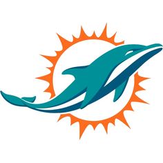 the dolphins logo is shown on a white background with blue and orange colors, as well as an orange sun