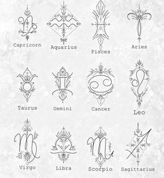 the zodiac signs are drawn in black ink