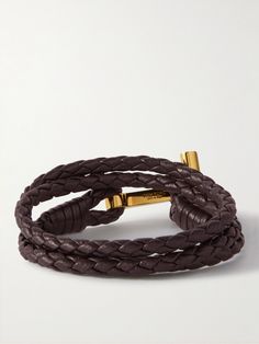 TOM FORD's bracelet is understated, but has a polished gold-plated T-bar fastening to add a little shine and personality to everyday outfits. It's been intricately woven in Italy from dark-brown leather and will wrap around an average-sized wrist several times. Luxury Everyday Leather Bracelet, Tom Ford Leather, Tom Ford Bag, Luxury Sneakers, Braided Leather Bracelet, How To Wear Scarves, Bracelet For Men, Driving Shoes, Casual Blazer