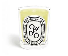 an image of a candle that is in a glass holder on a white background with the words oy do written across it