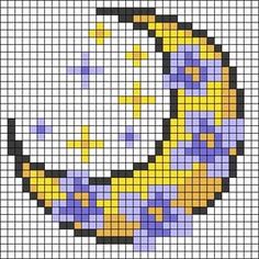 a cross stitch pattern with the image of a yellow and purple object on it's side