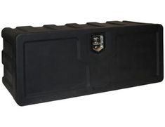 an empty black case with a lock on the front and side sides for storing items