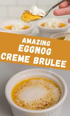 an eggnog creme brulee is being spooned out