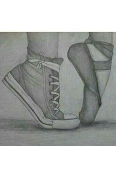 a pencil drawing of a person's feet and shoes