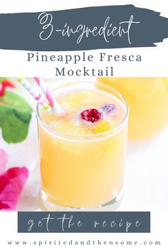 two glasses filled with pineapple fresca cocktail on top of a white table