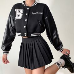 Athleisure Jacket, Varsity Letterman Jackets, Cute Dress Outfits, Stylish Letters, Dee Dee, Outfit Trends, Jacket For Women, Leather Sleeve, Baseball Jacket