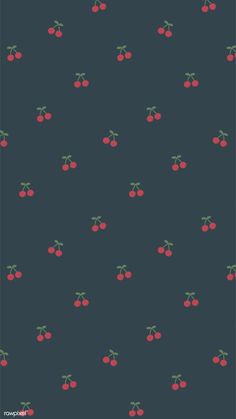 a pattern with cherries on a black background