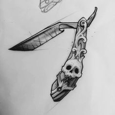 a drawing of a knife with a skull on it