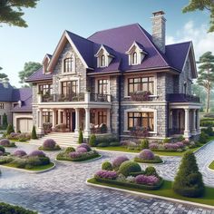 this is an artist's rendering of a house in the country side with lots of greenery