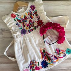 Baby Mexican Dress, Traditional Mexican Dress, Mexican Babies, Otomi Embroidery, Mexican Outfit, Mexican Dress, Baby Crop Top, Mexican Girl, Baby Bloomers