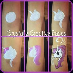 Facepainting Unicorn, Unicorn Makeup For Kids, Easy Kids Facepainting Ideas, Facepaint Tutorial, Facepaint Unicorn, Face Painting, Facepainting Tutorial Paint Unicorn, Cheek Art, Face Painting Tutorials, Arm Painting