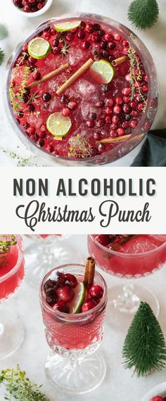 non alcoholic christmas punch with cranberries and limes