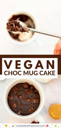 vegan chocolate mug cake on a white table