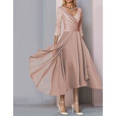 Outfits Primavera, Pink Plain, Women's A Line Dresses, Cheap Party Dresses, A Line Maxi Dress, Party Dresses Online, Pink Collection, Dress Satin, Pink Midi Dress