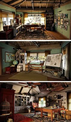 the inside of an old house with lots of furniture