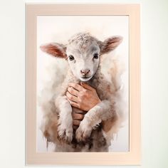 a watercolor painting of a sheep with its hands on it's chest