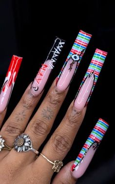 Halloween Nail Designs Long Nails, Childs Play Nails, Chucky Themed Nails, Chuckie Nails, Jigsaw Nails Halloween, Chucky Halloween Nails, Halloween Nails Chucky, Chucky And Tiffany Nails, Halloween Sets Nails