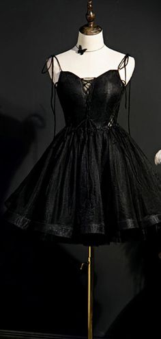 Homecoming Dresses Cheap, Black Prom Dress Short, Short Homecoming Dresses, Black Homecoming Dress, Short Prom Dresses, Cheap Homecoming Dresses, Black Spaghetti, Black Spaghetti Strap, Cute Dress Outfits