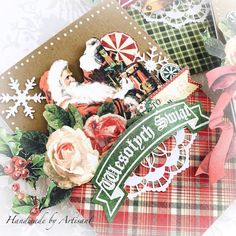 a close up of a christmas card with flowers