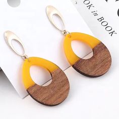 Yellow Wooden Geometric Teardrop Earrings - Acrylic Resin Lightweight Wood Earrings Acrylic, Wood Color, Yellow And Brown, Teardrop Earrings, Wood Colors, Beaded Jewelry, Jewelry Earrings, Women Jewelry, Yellow