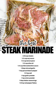 baggie with marinated raw steaks in it Easy Steak Marinade, Easy Steak Marinade Recipes, Steak Marinades, Best Steak Marinade, Steak Marinade Easy, Steak Marinade Recipes, The Best Steak, Easy Marinades, Meat Marinade