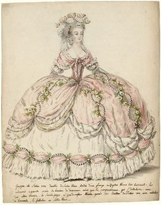 1787. Court dress, Versailles. Often caught fire from candles and fire places. French Court Dress, 1700 Fashion, Rococo Fashion, 18th Century Costume, Court Dresses, 18th Century Fashion, Century Clothing, Old Fashion, Historical Costume