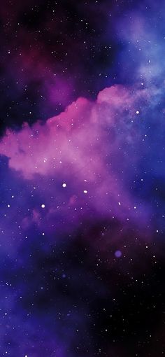 the sky is filled with stars and purple clouds, as if it were in outer space