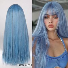 One Piece Daily Style 26 Inch Fashionable Blue Long Straight Synthetic Wig With Bangs 🎨 Elevate your style with our 26-inch blue long straight wig, designed to make a statement at any occasion. This high-temperature resistant synthetic wig features sleek, straight hair with bangs for a chic and modern look. Whether for daily wear, parties, cosplay, or school, this fashionable wig offers versatility and style. Enjoy a natural look with the comfort and durability of high-quality synthetic fibers. 🌟 Features: Length: 26 inches Color: Blue Style: Long Straight Hair with Bangs Material: High Temperature Resistant Synthetic Fiber Usage: Daily Wear, Fashionable, Party, Cosplay, School Straight Hair With Bangs, Sleek Straight Hair, Blue Wigs, Pastel Blue Hair, Long Straight Wig, Light Blue Hair, Party Wig, Blue Wig, Hair 2024