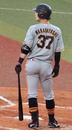 a baseball player holding a bat on top of a field