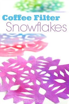 coffee filter snowflakes with text overlay that reads coffee filter snowflakes