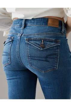 Next Level Stretch/Our softest, stretchiest, never-loses-its-shape denim/Super soft, super comfortable, super you!/Won't bag out. Ever./Medium wash Ae Jeans, American Eagle Jeans, Hair Colors, Jeggings, Next Level, Brown Hair, Low Rise, Women's Jeans, American Eagle Outfitters